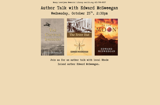 Wed Oct 15 2:30pm Local Author Edward McSweegan