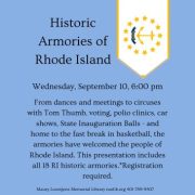 Sept 10 at 6pm Historic Armories of Rhode Island