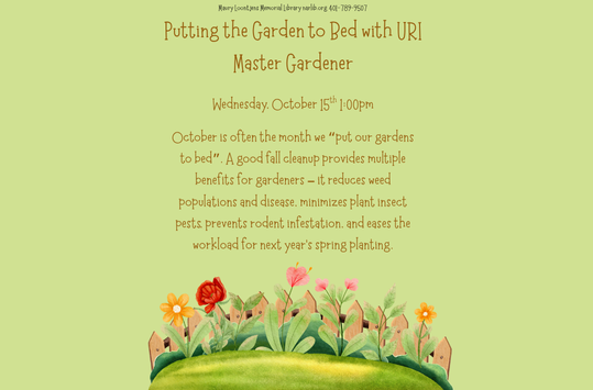Wed Oct 15 1pm Putting the Garden to Bed with URI Master Gardeners