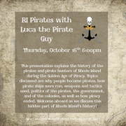 Thurs Oct 16 at 6pm RI Pirate History with RI Pirate Guy