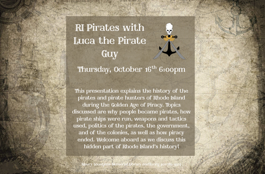 Thurs Oct 16 at 6pm RI Pirate History with RI Pirate Guy