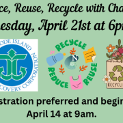 Tuesday April 21 6pm Reduce, Reuse, Recycle with Charlotte
